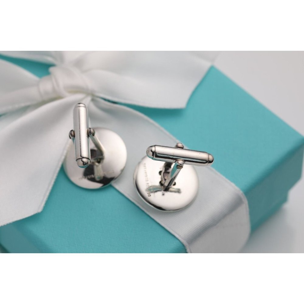 Authentic Tiffany & Co. Men's Cufflinks Button Motif in 925 Silver & 18k Gold - Picture 8 of 11